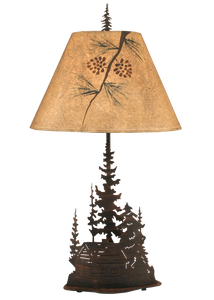 Burnt Sienna Large Cabin and Trees Table Lamp