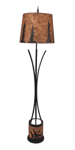 Flat Bar Floor Lamp with Elk Scene Night Light
