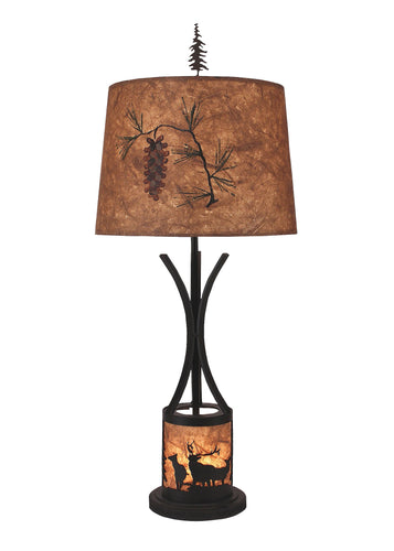Flat Bar Table Lamp with Elk Scene Night Light