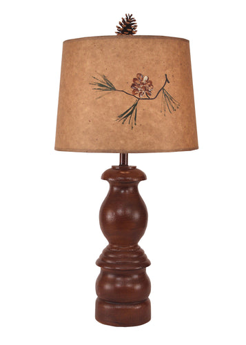 Turned Base Table Lamp w/ Pine Branch Shade