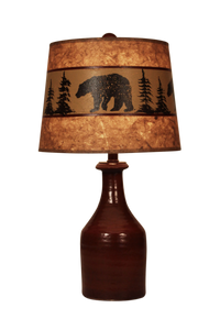 SPANISH TILE SMAL CLAY JUG ACCENT LAMP WITH BEAR/TREE SHADE