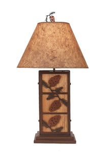 3 Pine Cone Iron/Wood Table Lamp