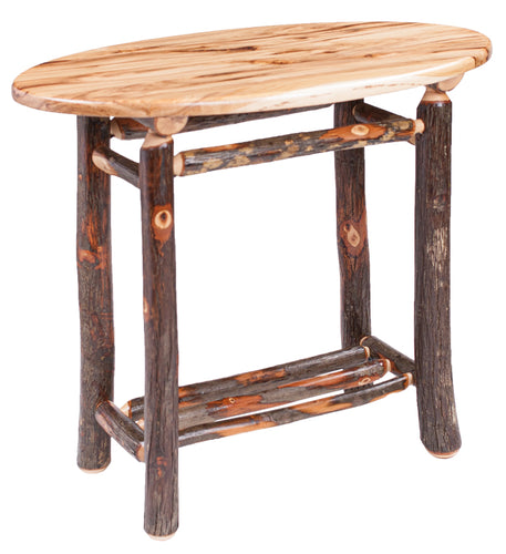 Oval One Shelf Hickory End Table with Rustic Hickory Legs
