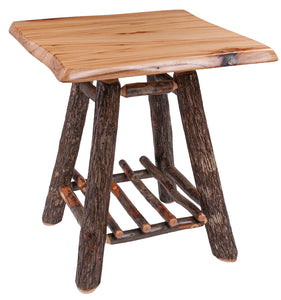 Rustic Hickory End Table with Spindle Shelf